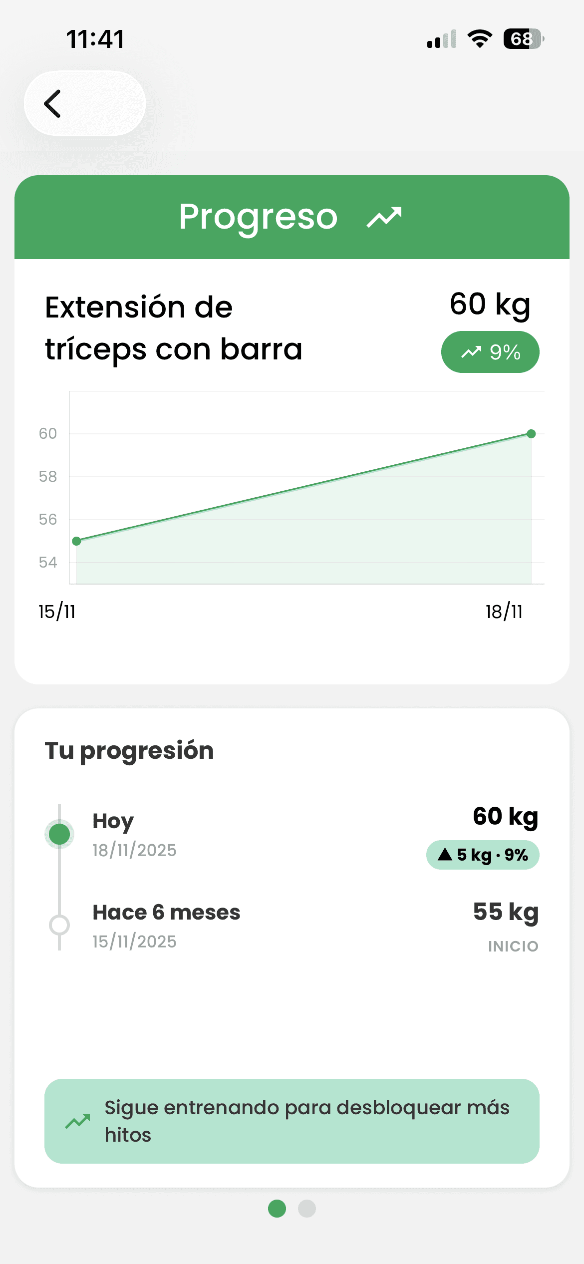Nexo Atleta — progresión de cargas por ejercicio